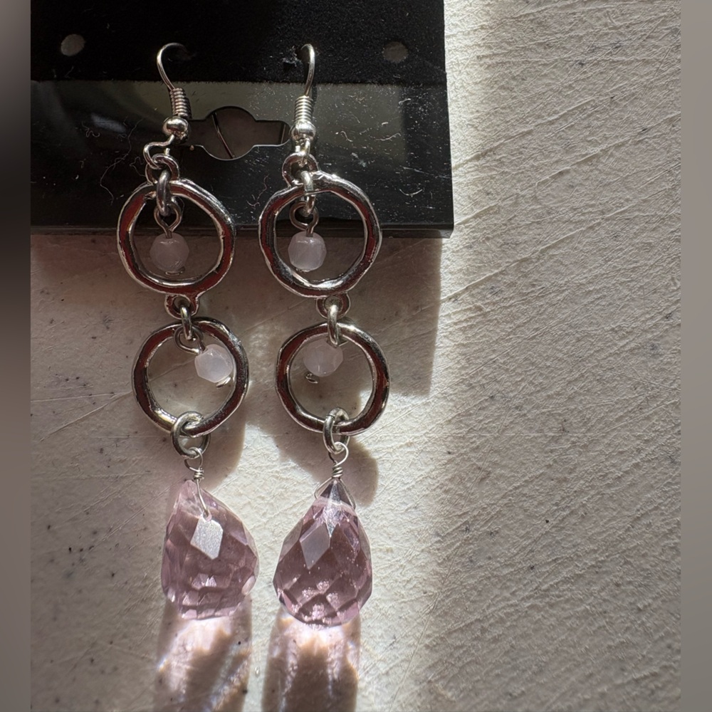 Elegant Silver and Pink Drop Earrings